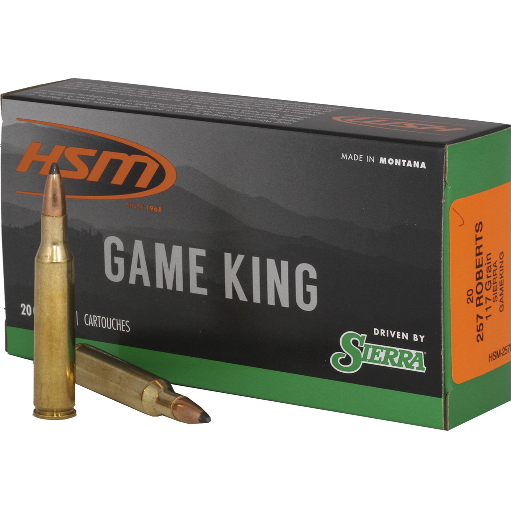 HSM Game King Rifle Ammunition 257 Roberts Sierra Spitzer BT 117 gr. 20 rd.