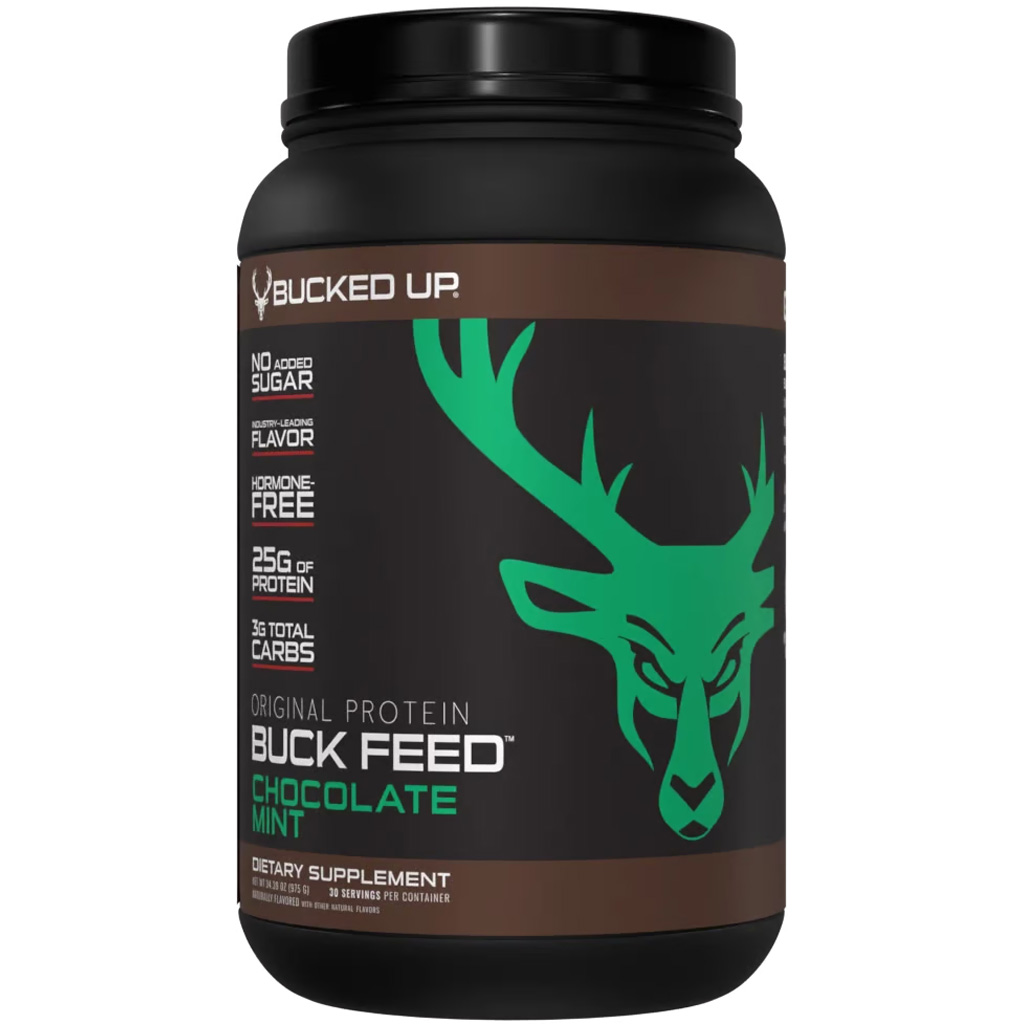 Bucked Up Buck Feed Protein Chocolate Mint 30 Serving Tub
