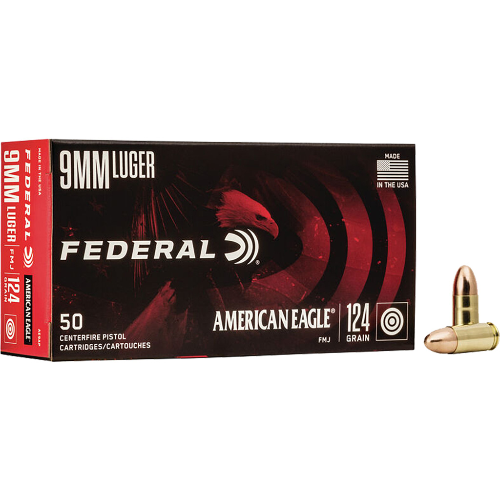 Federal American Eagle Pistol Ammo 9mm Luger 124 gr. FMJ 50 rd.