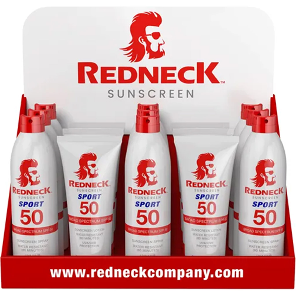 Redneck Sunscreen Display Shipper 8 Sprays/8 Lotions