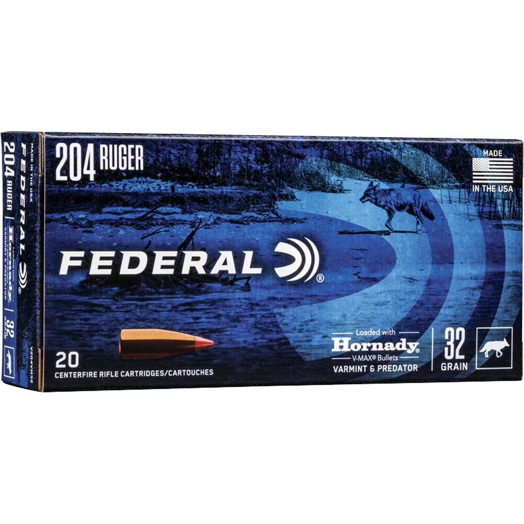 Federal Varmint & Predator Ammo 204 Ruger 32 gr. V-Max 20 rd.