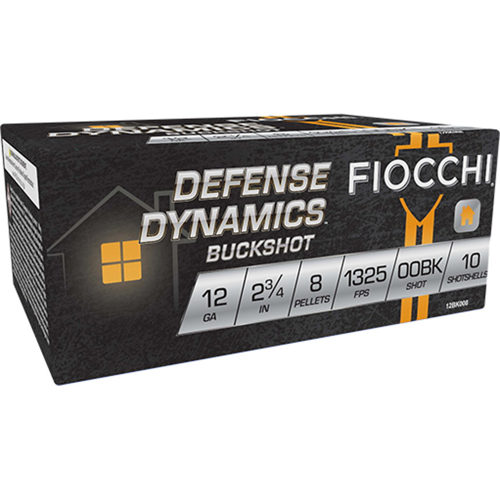 Fiocchi Defense Dynamics Shotgun Ammo 12 ga. 2.75 in. 8 Pellet 00 Buck 10 rd.