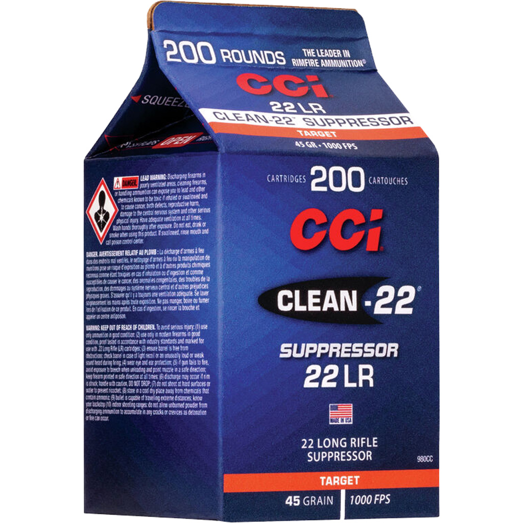 CCI Copper-22 Suppressor Rimfire Ammo 22 LR. 45 gr. LRN 200 rd.