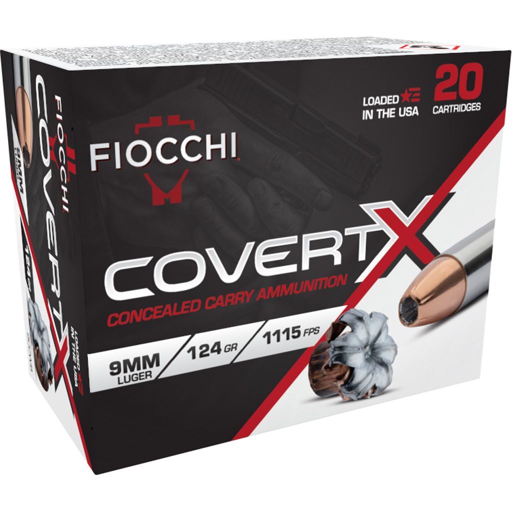 Fiocchi CovertX Pistol Ammo 9mm 124 gr. JHP 20 rd.