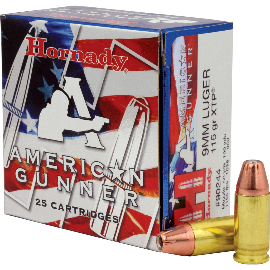 Hornady American Gunner Pistol Ammo 9mm Luger 115 gr. XTP Hollow Point 25 rd.