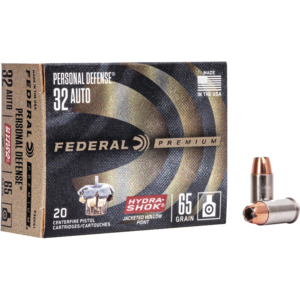 Federal Premium Personal Defense Handgun Ammo 32 ACP 65 gr. Hydra-Shok JHP 20 rd.