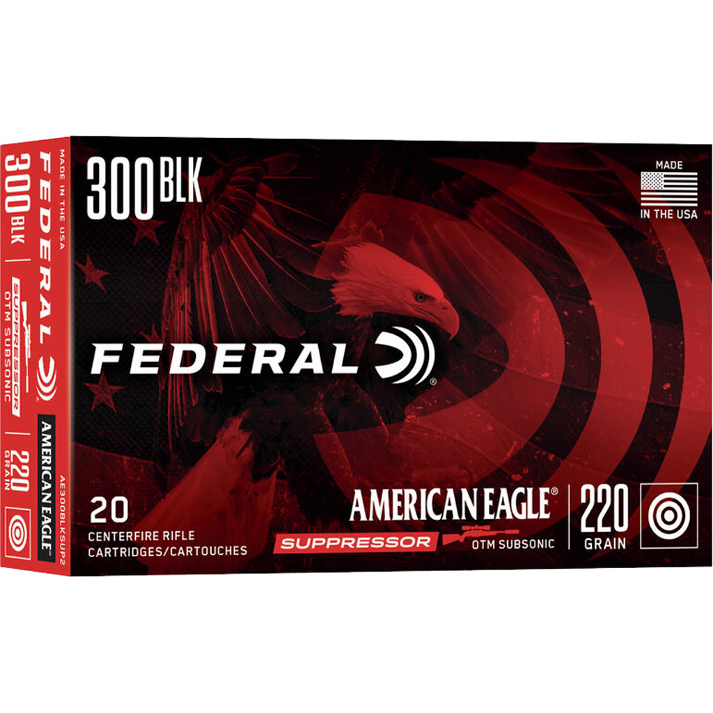 Federal American Eagle Suppressor Rifle Ammo 300 Blackout 220 gr. Open Tip Match 20 rd.