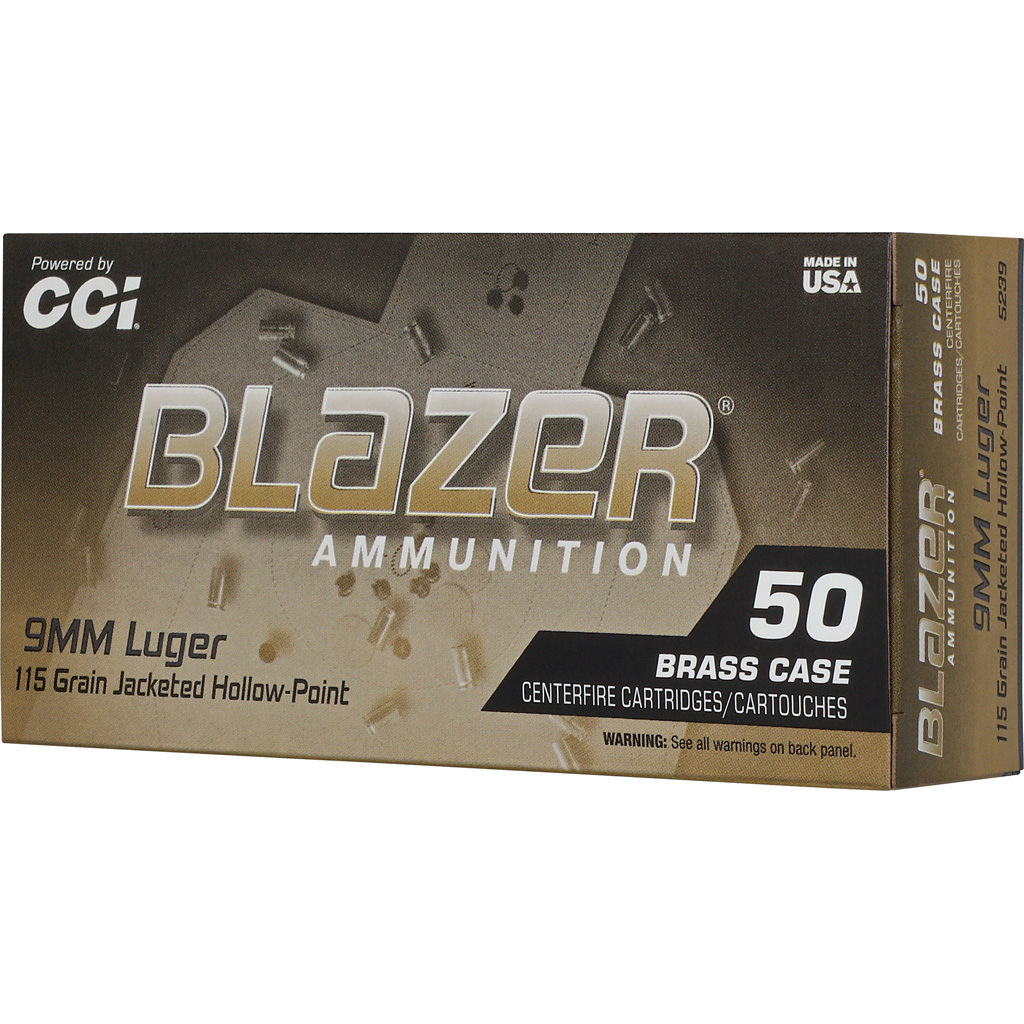 CCI Blazer Brass HP Pistol Ammo 9mm Luger 115gr. JHP 50 rd.