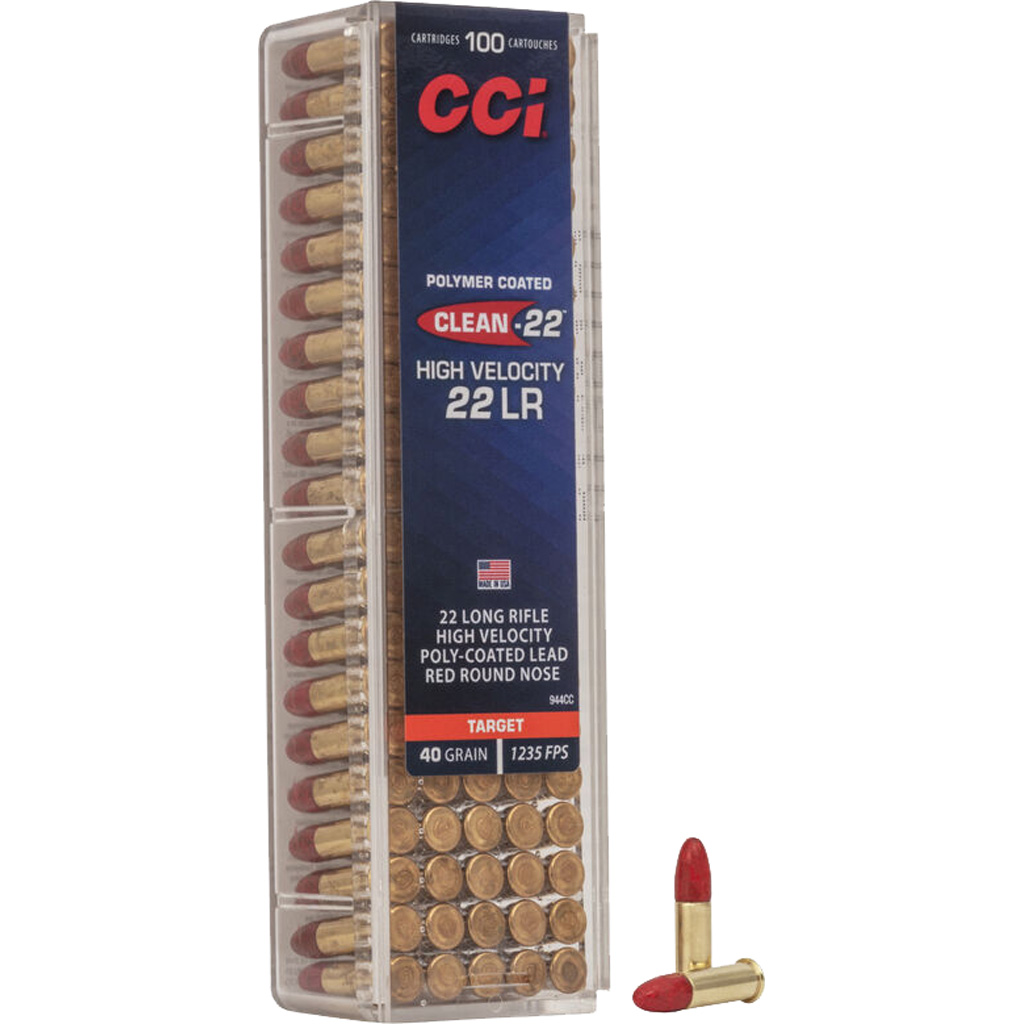 CCI Clean22 Rimfire Ammo 22 LR. 40 gr. Red LRN 100 rd.