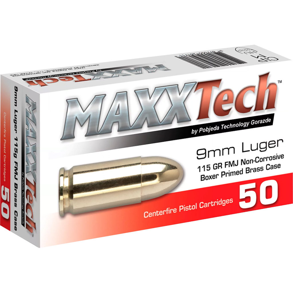 MAXXTech Pistol Ammo 9mm 115 gr. FMJ 50 rd.