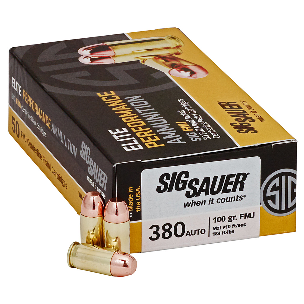 Sig Sauer Elite Ball Performance Pistol Ammo 380 ACP 100 gr. FMJ 50 rd.